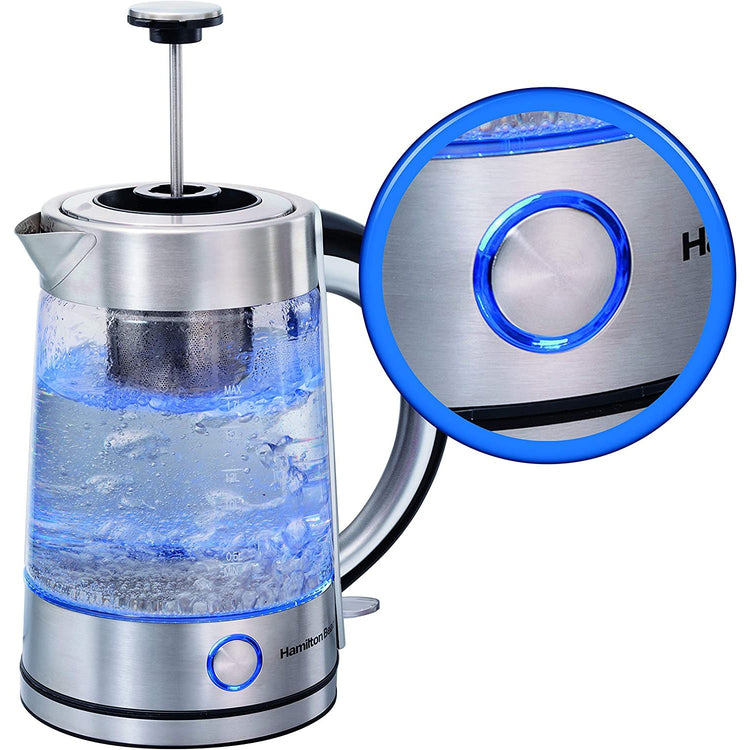 Hamilton Beach - Bouilloire en Verre avec Infuseur à Thé Amovible, Capacité de 1.7 Litre, Acier Inoxydable - Simple Boutique