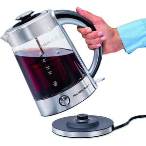 Hamilton Beach - Bouilloire en Verre avec Infuseur à Thé Amovible, Capacité de 1.7 Litre, Acier Inoxydable - Simple Boutique