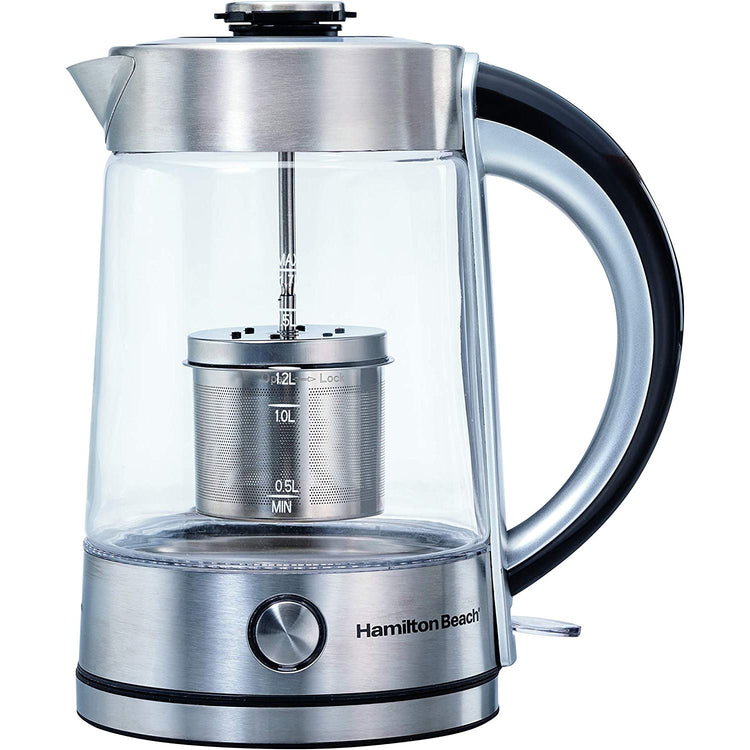 Hamilton Beach - Bouilloire en Verre avec Infuseur à Thé Amovible, Capacité de 1.7 Litre, Acier Inoxydable - Simple Boutique