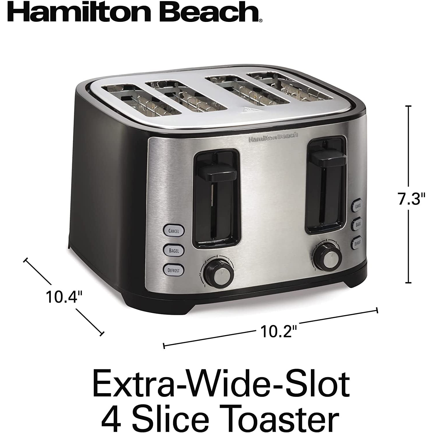 Hamilton Beach - Grille-Pain 4 Tranches avec Fente Extra-Large, 1400 Watts, Noir - Simple Boutique