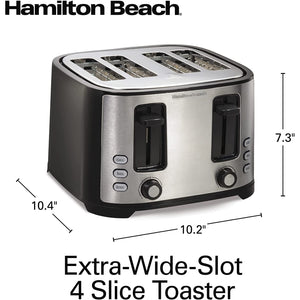 Hamilton Beach - Grille-Pain 4 Tranches avec Fente Extra-Large, 1400 Watts, Noir - Simple Boutique