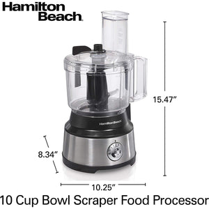 Hamilton Beach - Robot Culinaire avec Spatule Interne, Capacité de 10 Tasses, 450 Watt, Acier Inoxydable - Simple Boutique