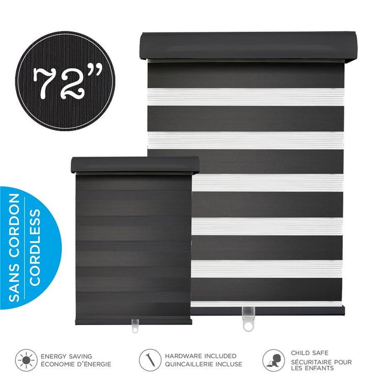 Hauz 7284BLKCD - Store de Fenêtre à Toile Alternée 72'' X 84'', Sans Cordon, Noir - Simple Boutique