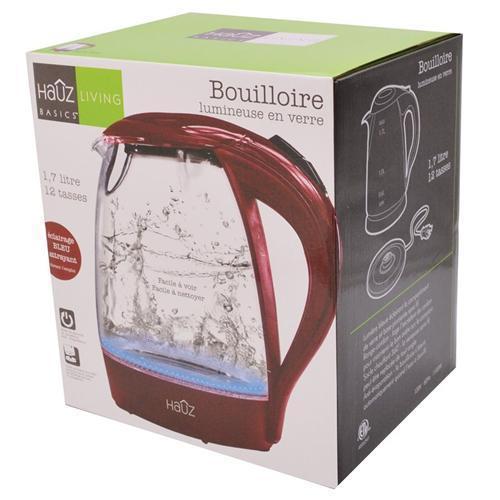 Hauz AGK76R Bouilloire Illuminée LED Bleu En Verre 7 Tasses 1.7 Litres Rouge - Simple Boutique