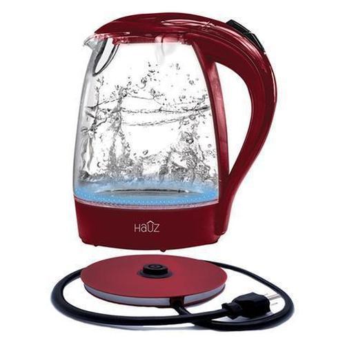 Hauz AGK76R Bouilloire Illuminée LED Bleu En Verre 7 Tasses 1.7 Litres Rouge - Simple Boutique