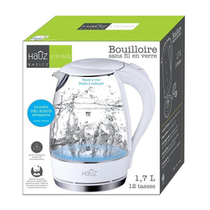 Hauz Bouilloire Illuminée LED Bleu En Verre 7 Tasses 1.7 Litres Blanc - Simple Boutique