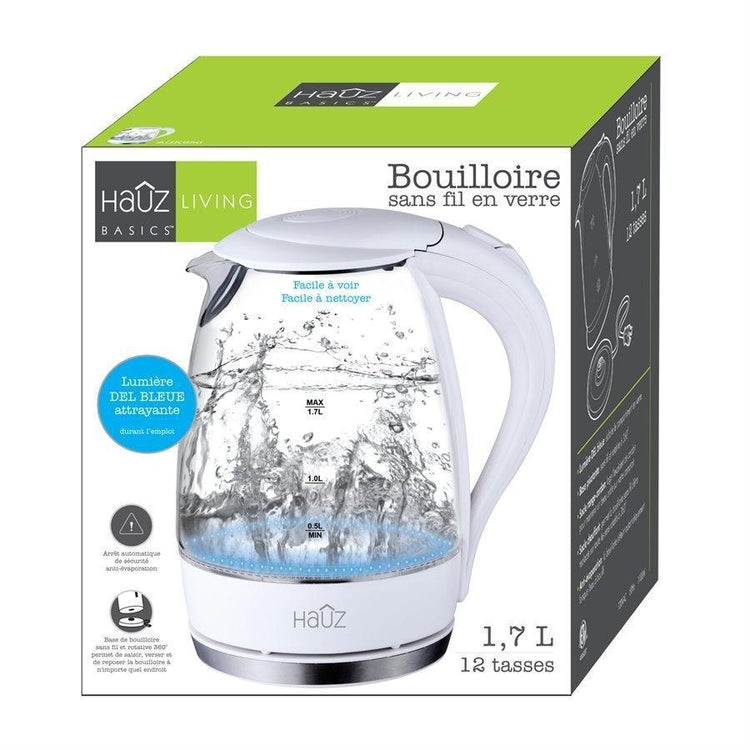 Hauz Bouilloire Illuminée LED Bleu En Verre 7 Tasses 1.7 Litres Blanc - Simple Boutique