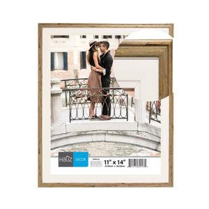 Hauz FRM0134 - 11x14 Cadre de Photo Style Bois Vieillis & Bordure Blanche - Simple Boutique
