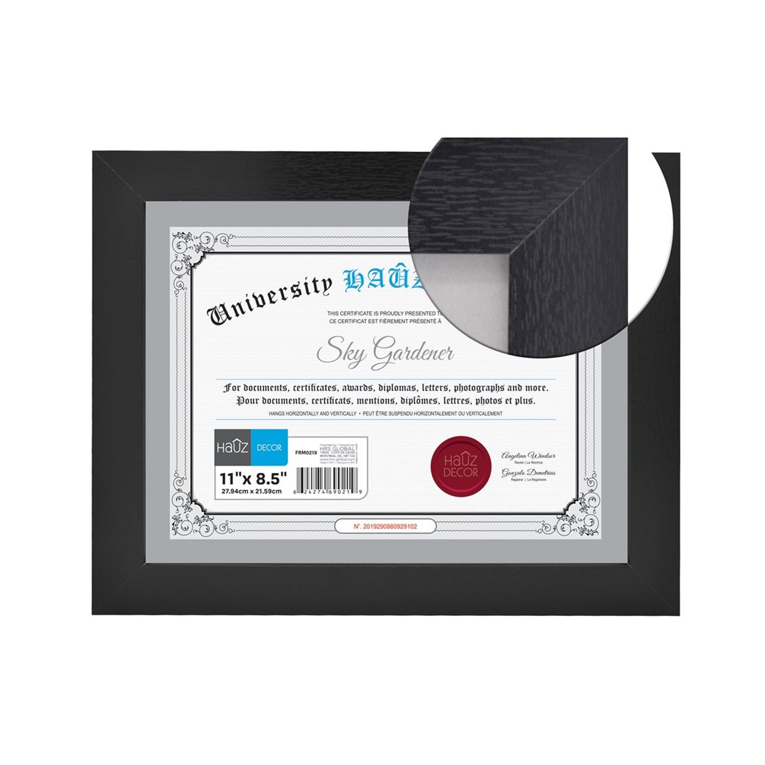 Hauz FRM0219 - 8.5x11 Cadre de Photo ou Document Noir - Simple Boutique