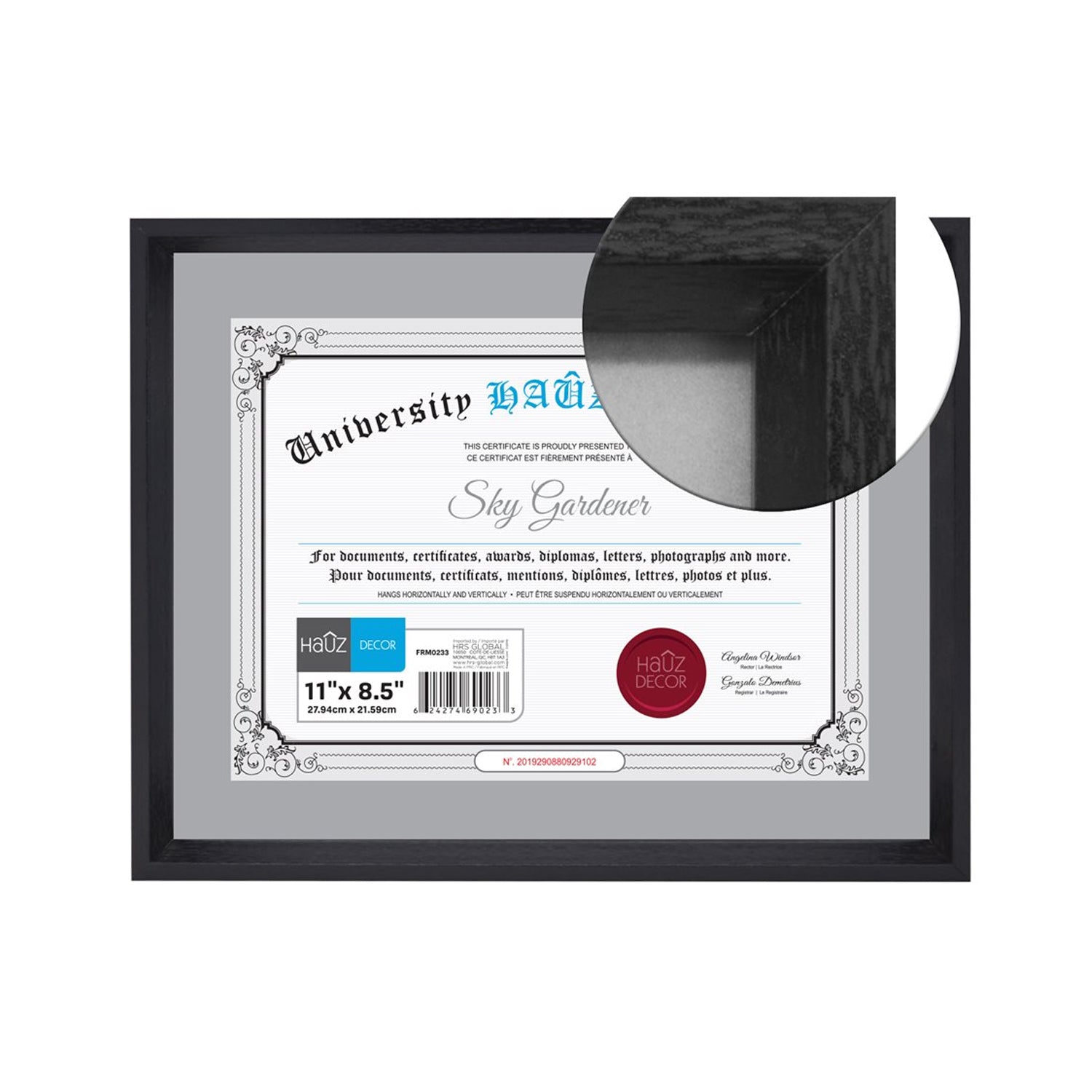 Hauz FRM0233 - 8.5x11 Cadre de Photo ou Document Noir - Simple Boutique