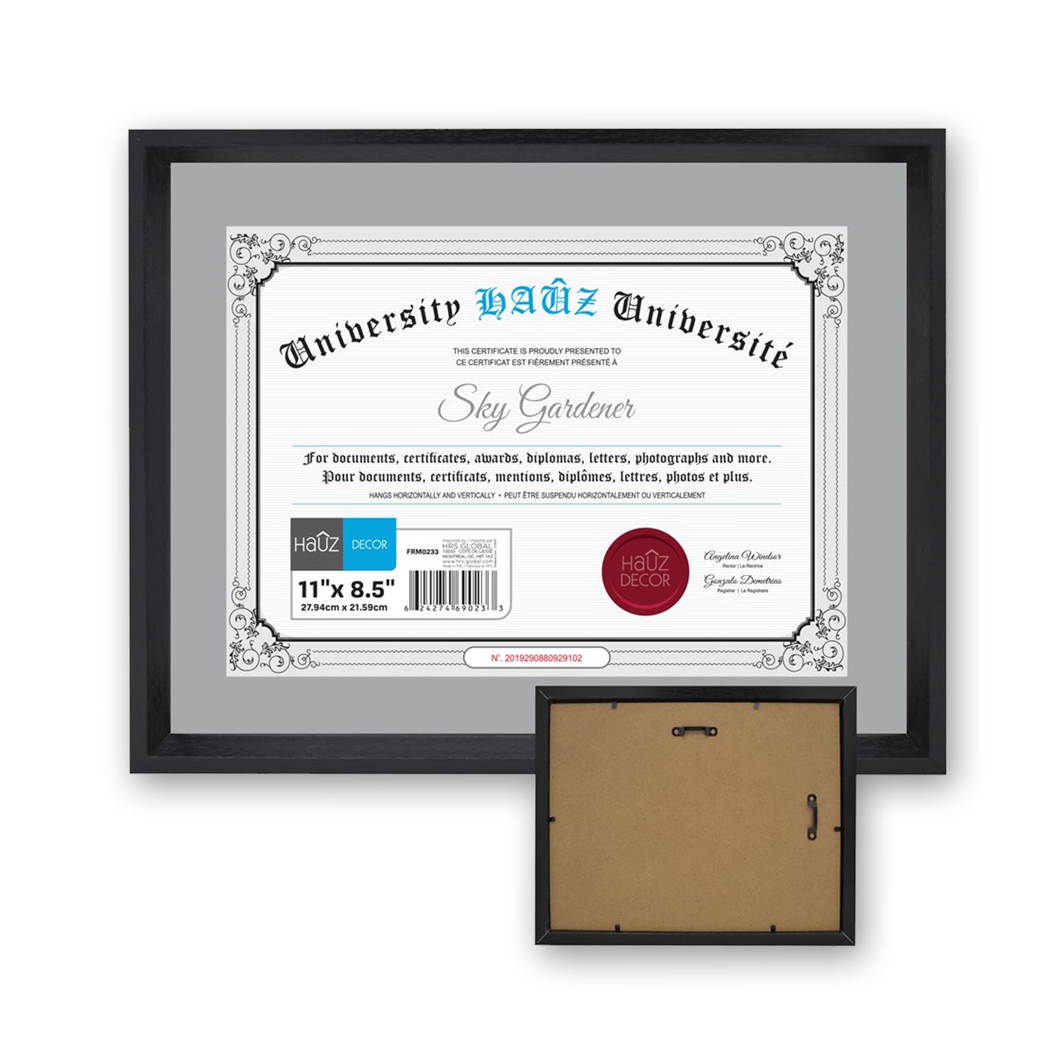 Hauz FRM0233 - 8.5x11 Cadre de Photo ou Document Noir - Simple Boutique
