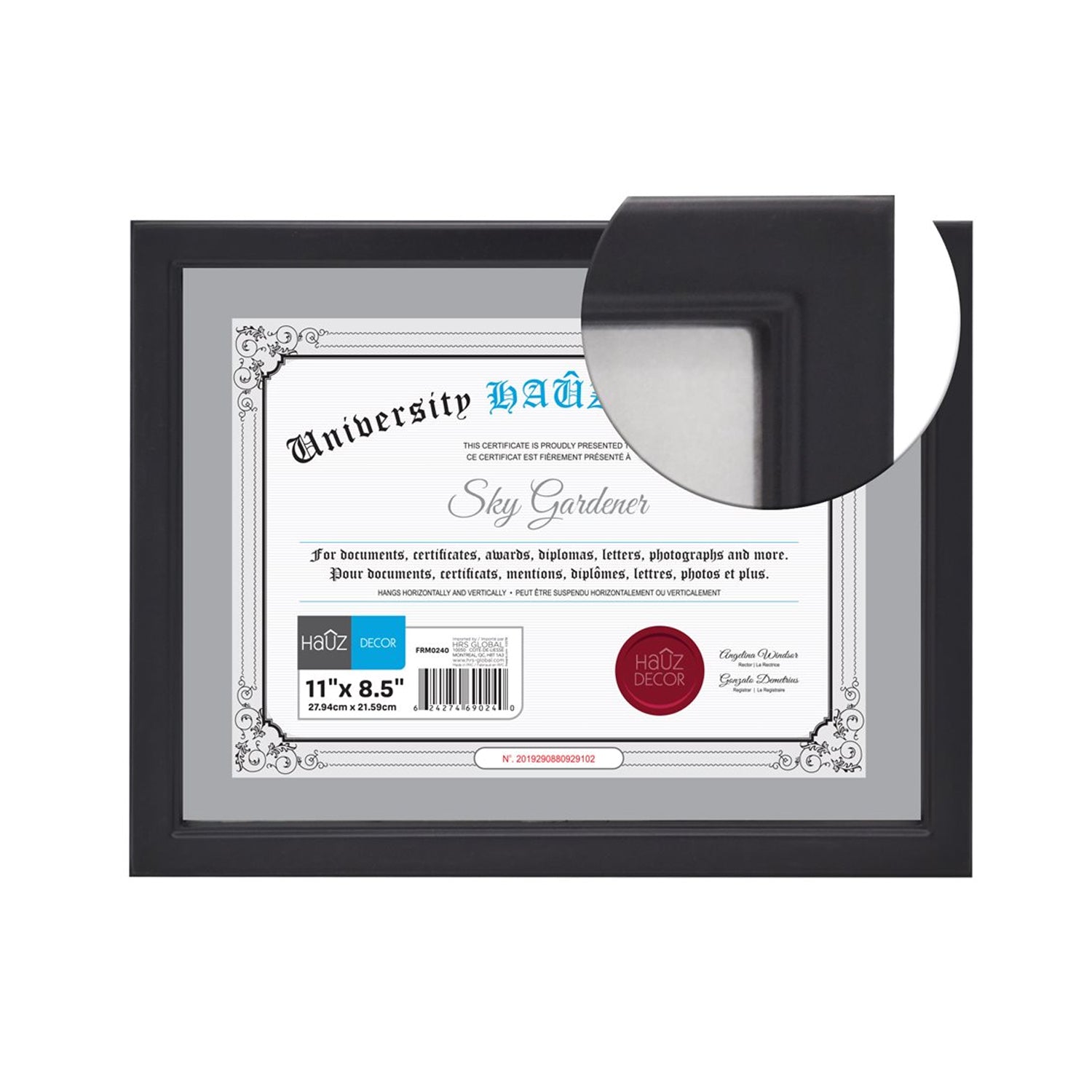 Hauz FRM0240 - 8.5x11 Cadre de Photo ou Document Noir - Simple Boutique