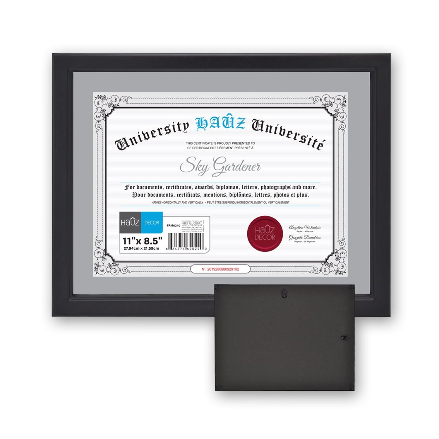 Hauz FRM0240 - 8.5x11 Cadre de Photo ou Document Noir - Simple Boutique
