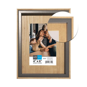 Hauz FRM7401 - 4x6 Cadre de Photo Style Bois Pâle Avec Bordure Grise - Simple Boutique