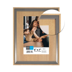 Hauz FRM7418 - 5x7 Cadre de Photo Style Bois Pâle Avec Bordure Grise - Simple Boutique