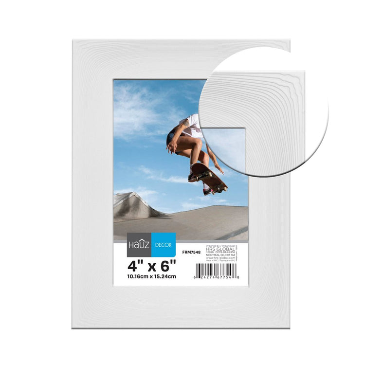 Hauz FRM7548 - 4x6 Cadre de Photo Courbé Blanc Texture Bois - Simple Boutique