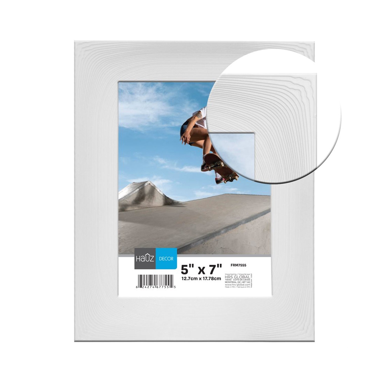 Hauz FRM7555 - 5x7 Cadre de Photo Courbé Blanc Texture Bois - Simple Boutique
