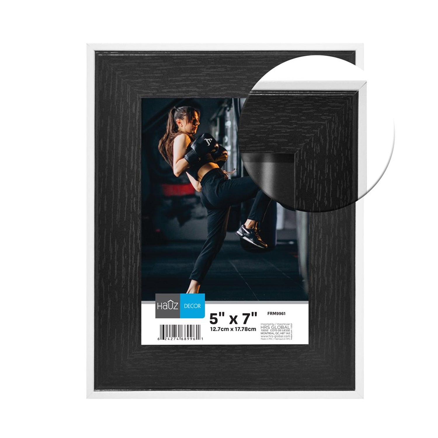 Hauz FRM9961 - 5x7 Cadre de Photo Noir Style Bois Avec Bordure Blanche - Simple Boutique