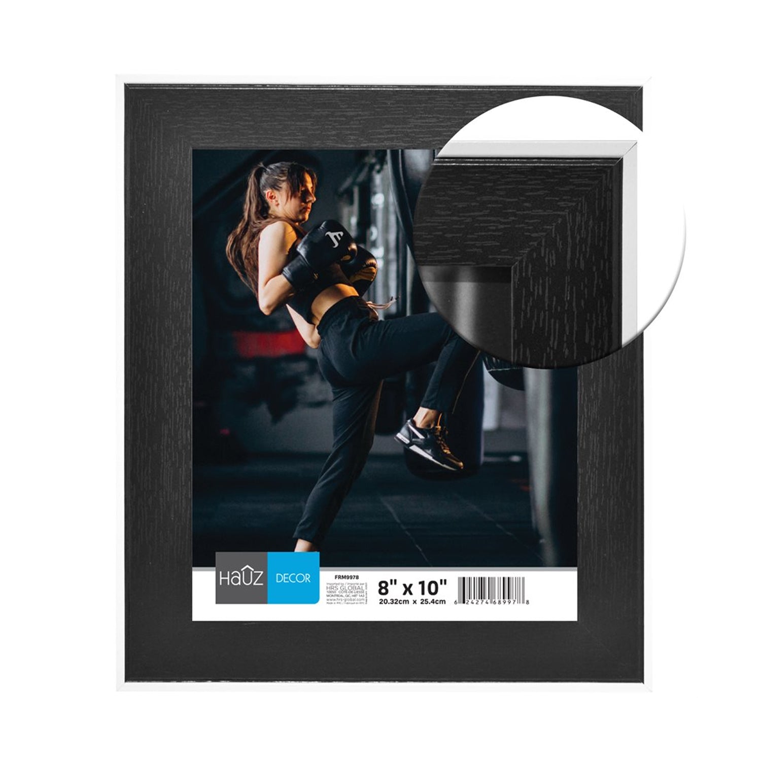 Hauz FRM9978 - 8x10 Cadre de Photo Noir Style Bois Avec Bordure Blanche - Simple Boutique