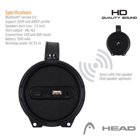 Head - Haut-Parleur Portable Bluetooth, Carte Micro SD, Entrée Aux et USB, Jaune