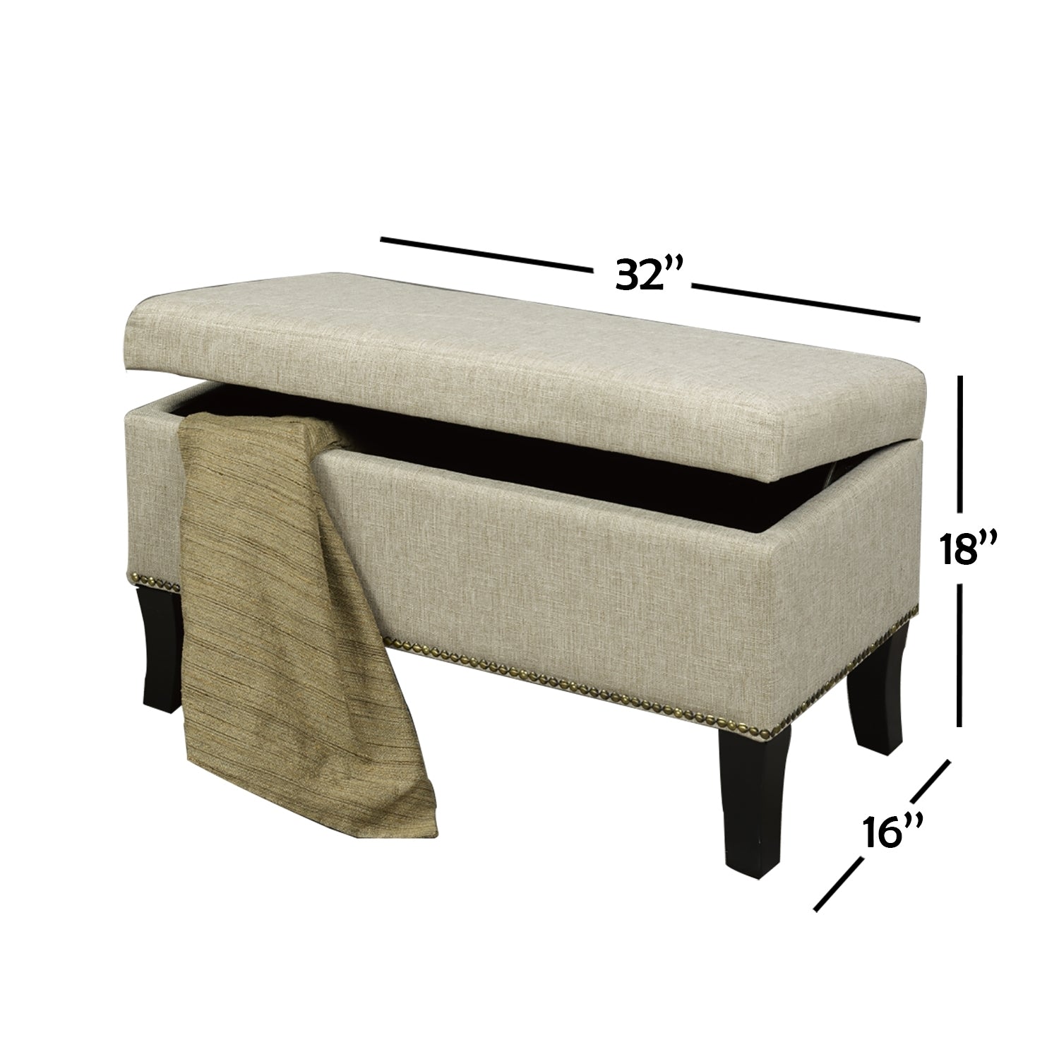 IFDC - Banc Rembourré avec Rangement, 32''x16''x18'', Tissus Beige - Simple Boutique