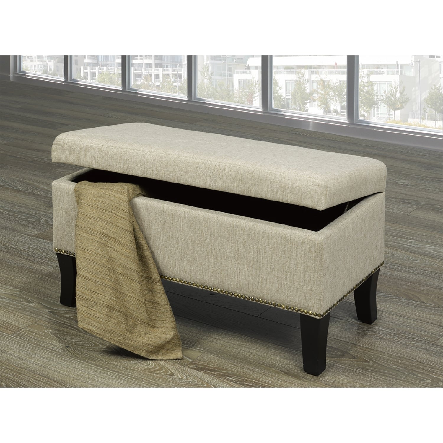 IFDC - Banc Rembourré avec Rangement, 32''x16''x18'', Tissus Beige - Simple Boutique
