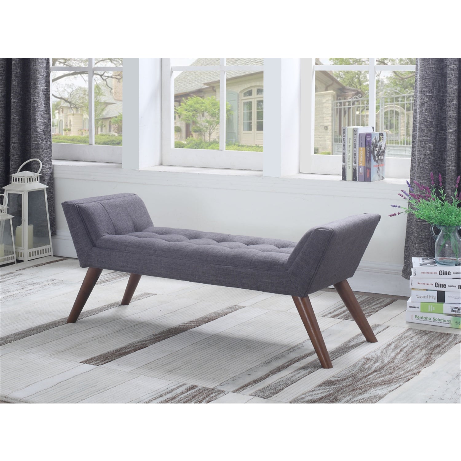 IFDC - Banc d'appoint Rembourré en Tissu, 50" x 18" x 22", Gris - Simple Boutique