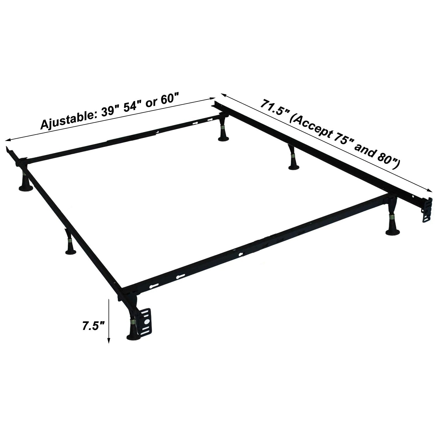IFDC - Base de lit en métal robuste avec pattes pour Lit Simple, Double ou Queen Largeur Ajustable 39", 54", 60" - Simple Boutique