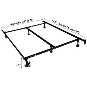 IFDC - Base de lit en métal robuste avec roulettes pour Lit Simple, Double, Queen ou King Largeur Ajustable 39" à 78" - Simple Boutique
