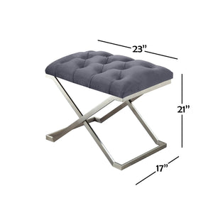 IFDC - Ottomane avec Pied en Acier Inoxydable et Assise Rembourrée, 23''x17''x21'', Velour Gris - Simple Boutique