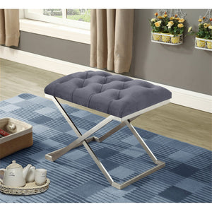 IFDC - Ottomane avec Pied en Acier Inoxydable et Assise Rembourrée, 23''x17''x21'', Velour Gris - Simple Boutique