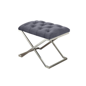 IFDC - Ottomane avec Pied en Acier Inoxydable et Assise Rembourrée, 23''x17''x21'', Velour Gris - Simple Boutique