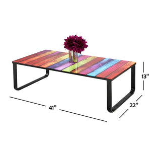 IFDC - Table à Café avec Dessus en Verre et Base en Métal, 22''x41''x13'', Multicolore - Simple Boutique
