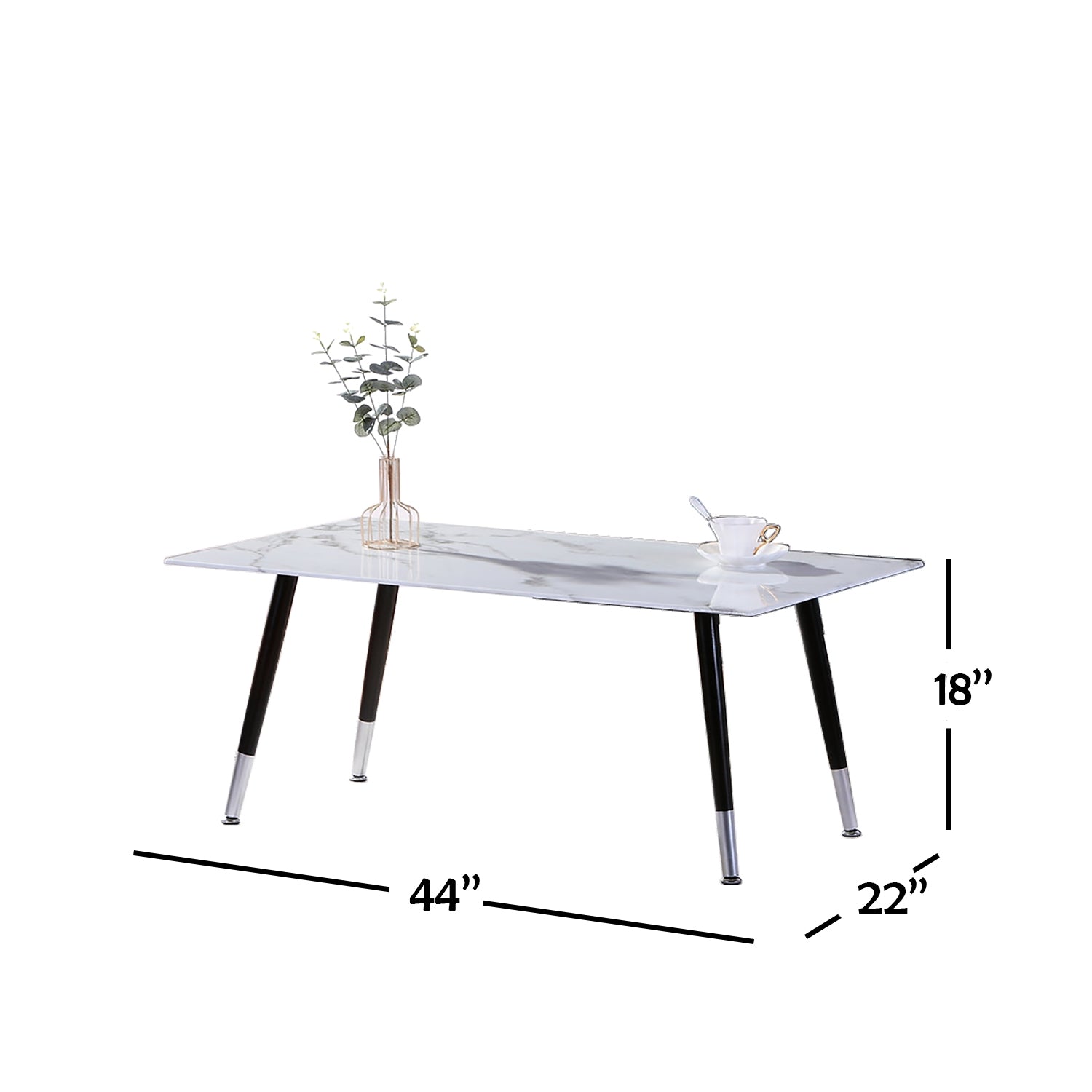 IFDC - Table à Café avec Dessus en Verre et Base en Métal, 44''x22''x18'', Motif Marbre Blanc - Simple Boutique