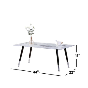 IFDC - Table à Café avec Dessus en Verre et Base en Métal, 44''x22''x18'', Motif Marbre Blanc - Simple Boutique