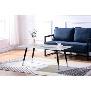 IFDC - Table à Café avec Dessus en Verre et Base en Métal, 44''x22''x18'', Motif Marbre Blanc - Simple Boutique