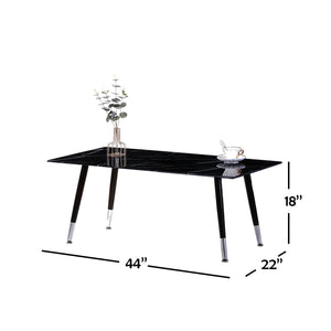 IFDC - Table à Café avec Dessus en Verre et Base en Métal, 44''x22''x18'', Motif Marbre Noir - Simple Boutique