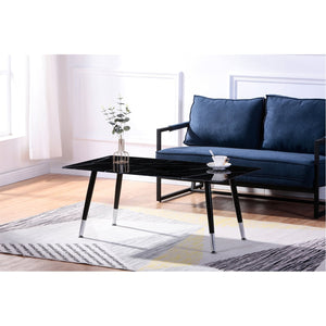 IFDC - Table à Café avec Dessus en Verre et Base en Métal, 44''x22''x18'', Motif Marbre Noir - Simple Boutique