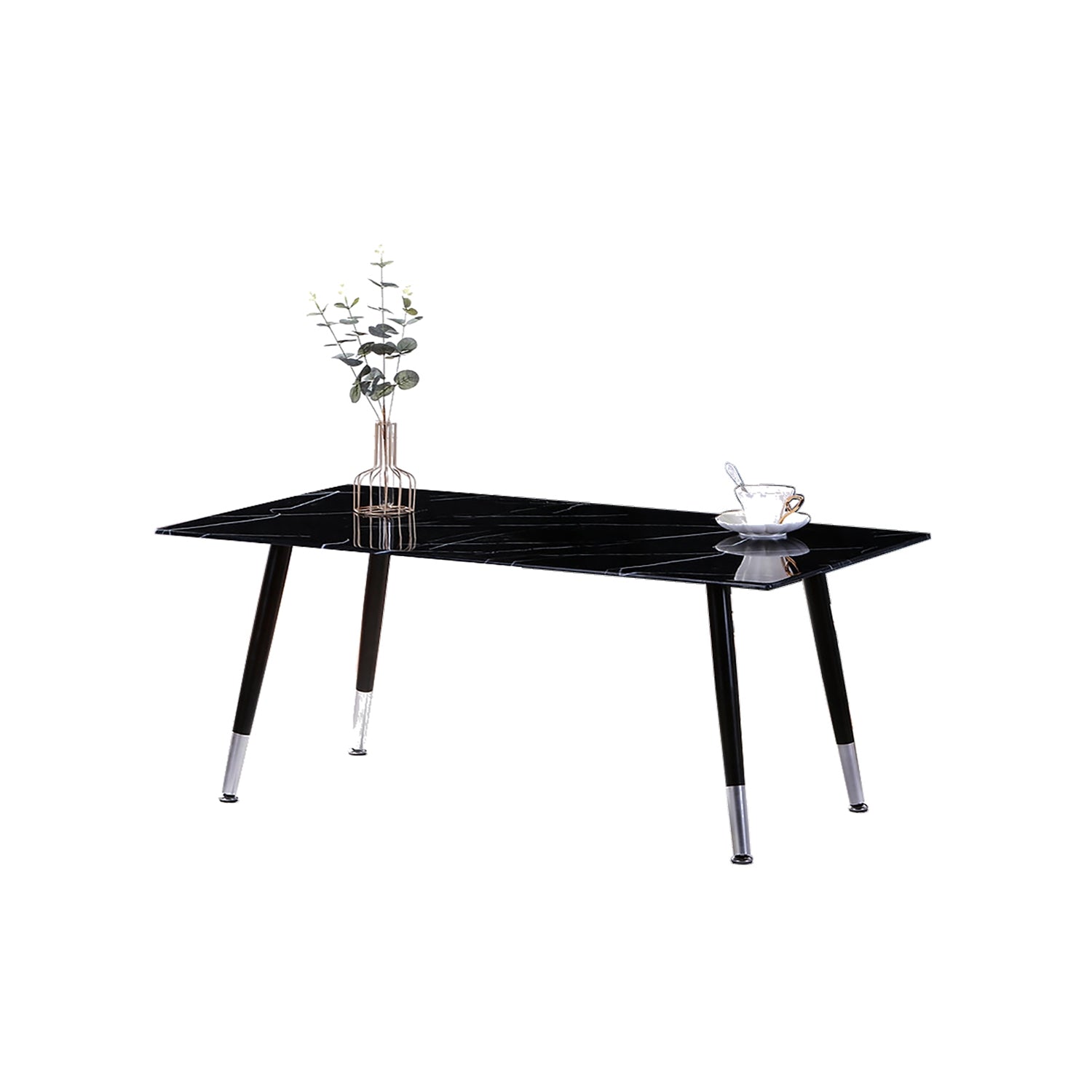 IFDC - Table à Café avec Dessus en Verre et Base en Métal, 44''x22''x18'', Motif Marbre Noir - Simple Boutique