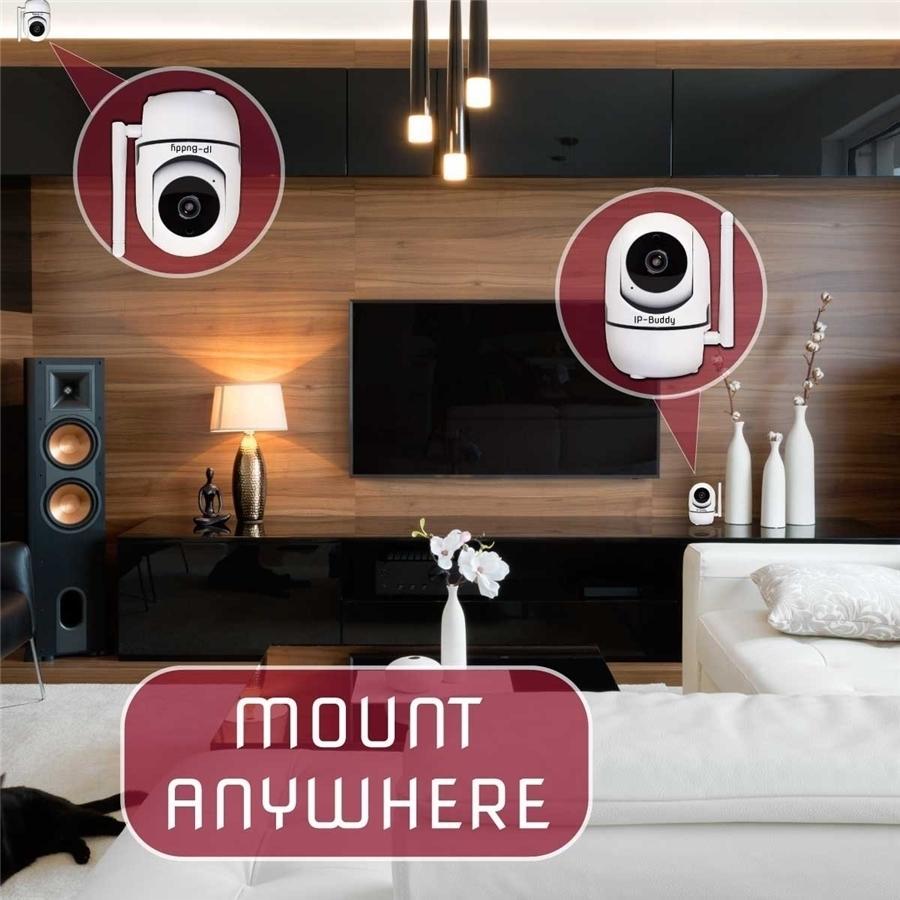 IP-Buddy 90869 Caméra IP avec Suivi de Mouvement, Wi-Fi, Carte SD, Infrarouge, 2 MP, 1080P, Stockage en Ligne, Rotation 355 Degrée, pour l'intérieur, Blanc - Simple Boutique