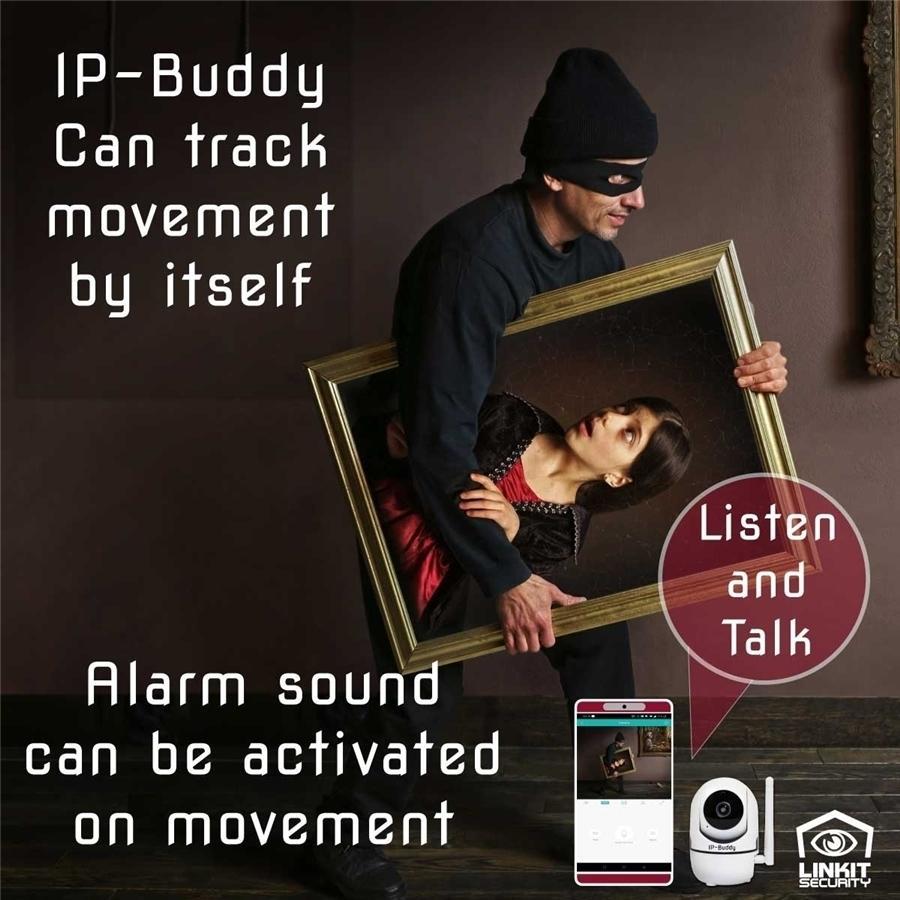 IP-Buddy 90869 Caméra IP avec Suivi de Mouvement, Wi-Fi, Carte SD, Infrarouge, 2 MP, 1080P, Stockage en Ligne, Rotation 355 Degrée, pour l'intérieur, Blanc - Simple Boutique