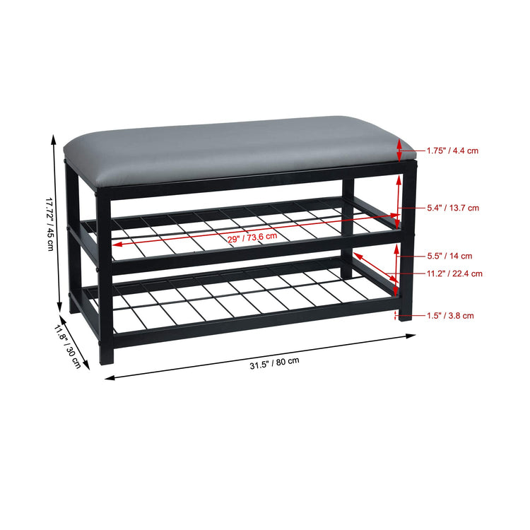 ITY International - Banc en Métal avec Rangement pour Chaussures, Fabriqué en Métal, 31.5"x17.7"x11.8", Gris - Simple Boutique