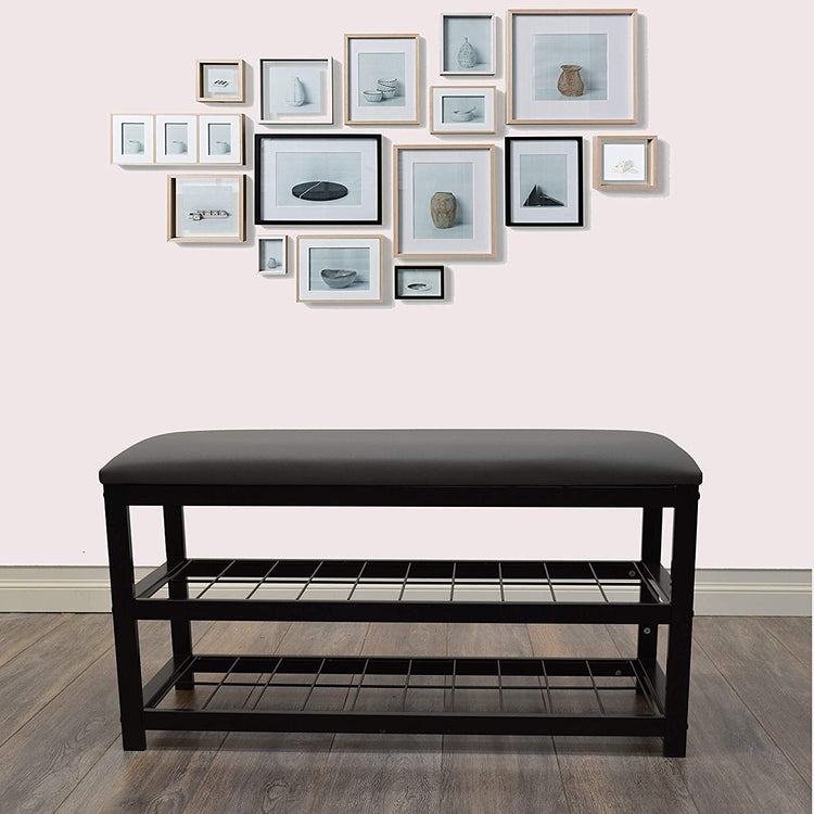 ITY International - Banc en Métal avec Rangement pour Chaussures, Fabriqué en Métal, 31.5"x17.7"x11.8", Gris - Simple Boutique