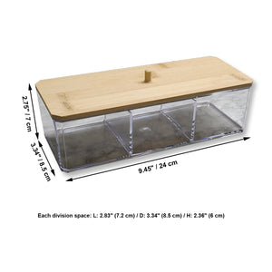 ITY International - Boite de Ragnement avec Couvercles en Bambou, 3 Compartiments, 9.45" x 3.34" x 2.75", Transparent - Simple Boutique