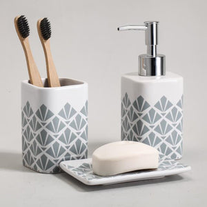 ITY International - Ensemble de 3 Morceaux d'accessoires pour Salle de Bain, Fabriqué en Céramique, Gris et Blanc - Simple Boutique