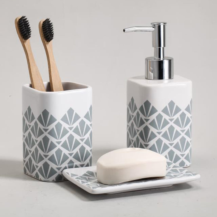 ITY International - Ensemble de 3 Morceaux d'accessoires pour Salle de Bain, Fabriqué en Céramique, Gris et Blanc - Simple Boutique