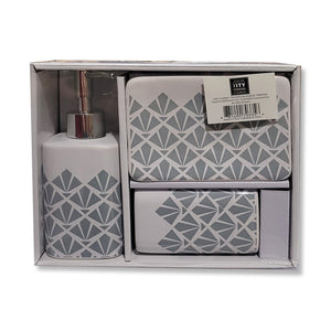 ITY International - Ensemble de 3 Morceaux d'accessoires pour Salle de Bain, Fabriqué en Céramique, Gris et Blanc - Simple Boutique