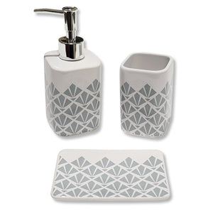 ITY International - Ensemble de 3 Morceaux d'accessoires pour Salle de Bain, Fabriqué en Céramique, Gris et Blanc - Simple Boutique