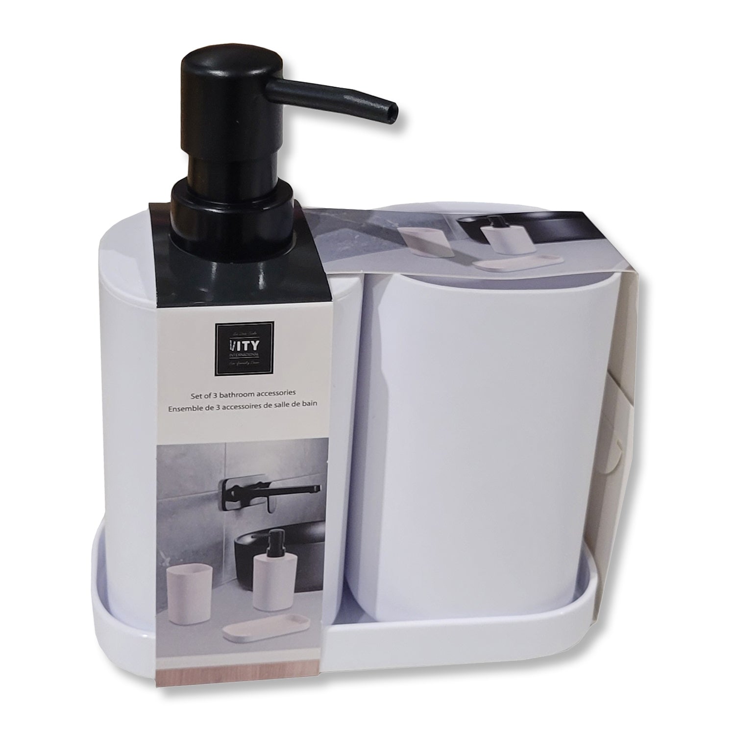 ITY International - Ensemble de 3 Morceaux d'accessoires pour Salle de Bain, Fabriqué en Plastique, Blanc - Simple Boutique