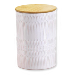 ITY International - Ensemble de 3 Pots de Rangement Hermétiques en Céramique avec Couvercle en Bambou, Grandeur Large, Blanc - Simple Boutique
